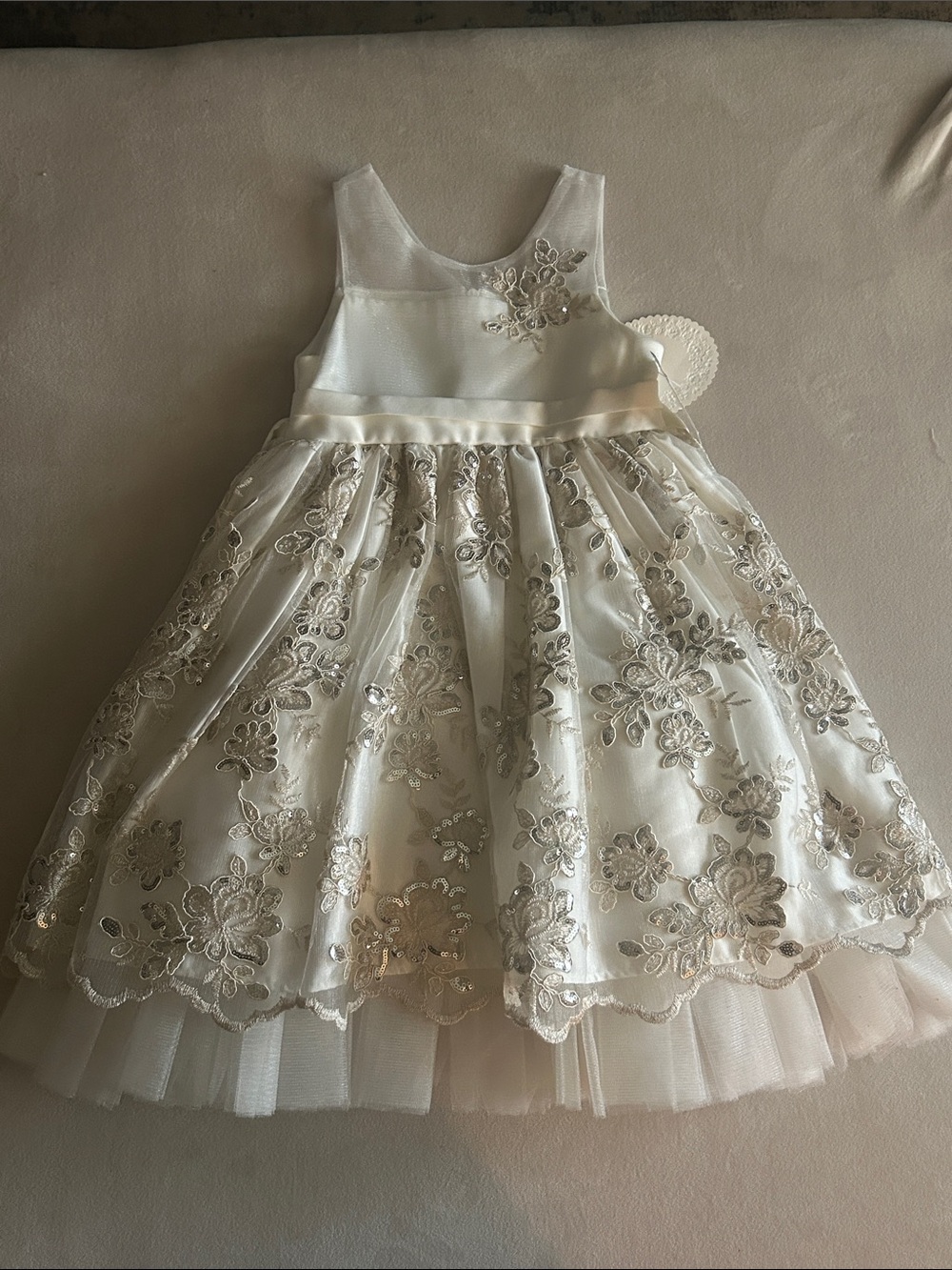 American Princess Ivory Embroidered Floral Tulle Dress